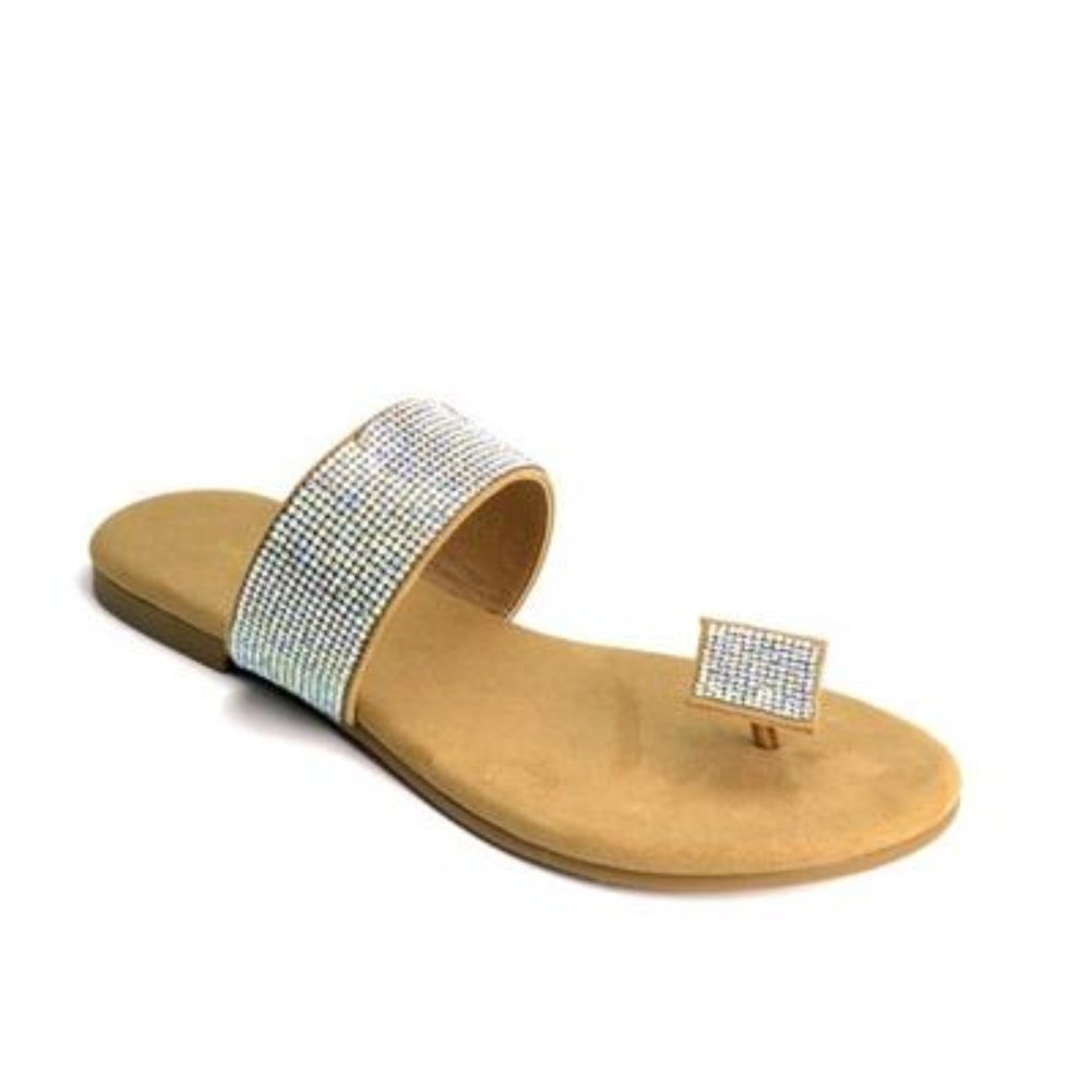 NEW Taupe Rhinestone Thong Sandal - Picture 4 of 7
